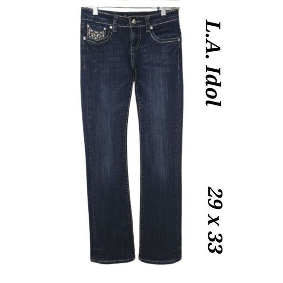 Women's Jeans Size 5  Rhinestone Low Rise Straight Leg Denim Jeans - Picture 1 of 8
